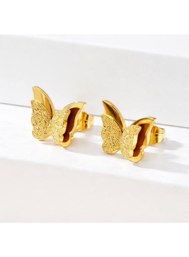 Golden Stainless Steel Butterfly Earring - Image 2